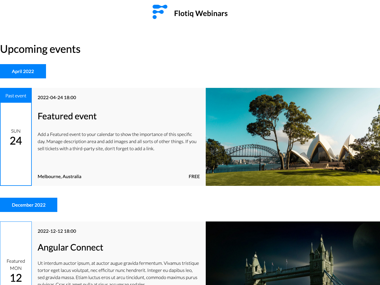 Flotiq Gatsby Event 2 – Weekly View Calendar screenshot