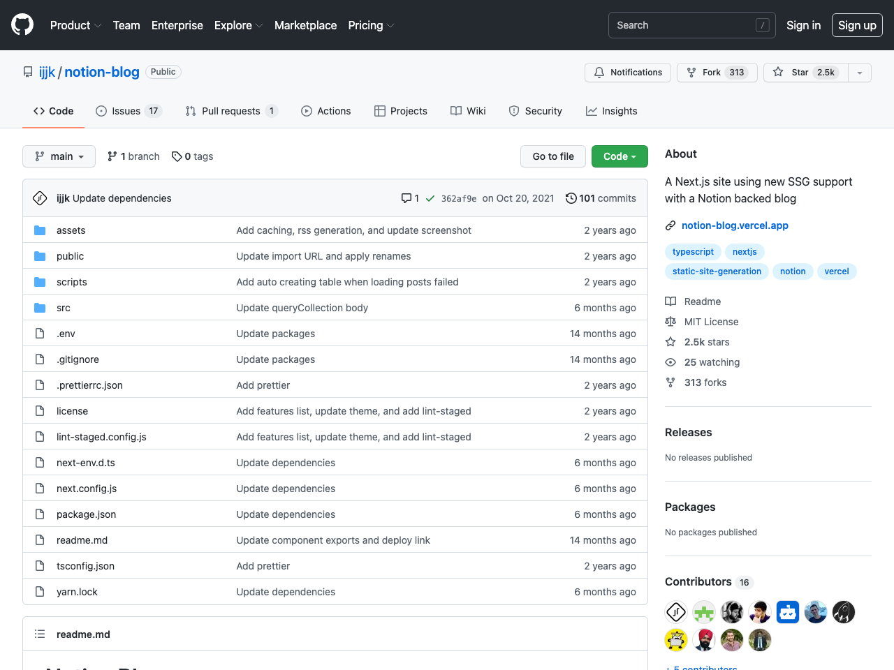 Notion Blog screenshot