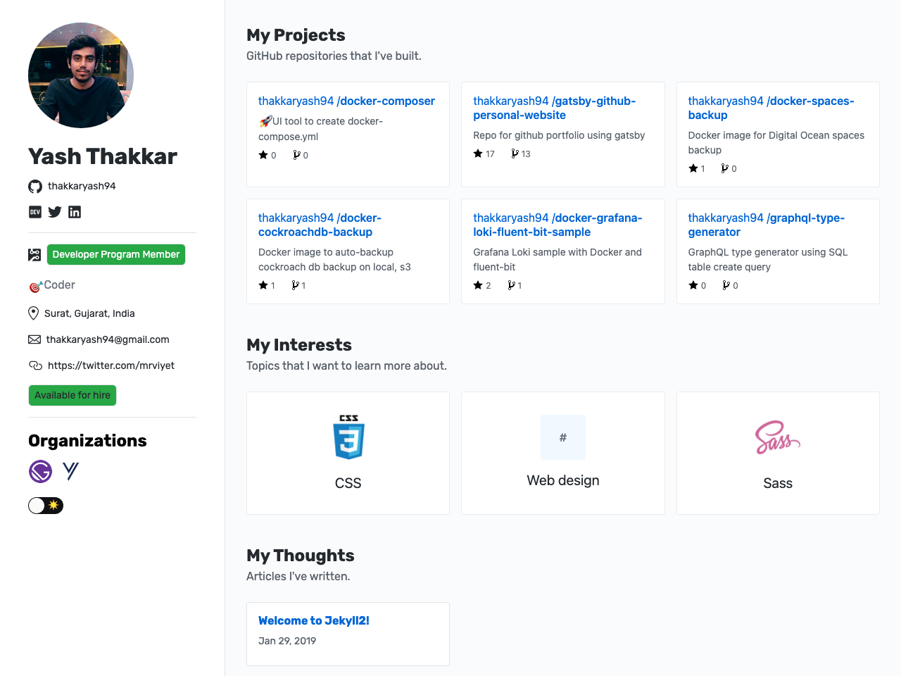 Gatsby Github Personal Website screenshot